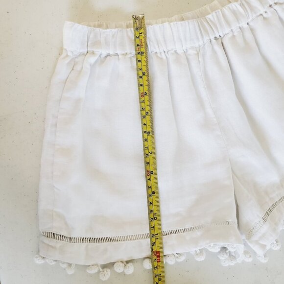 Club Monaco White Pom Trim Linen Elastic Waist Short Woven Pockets 00 (A-4) - Picture 10 of 10